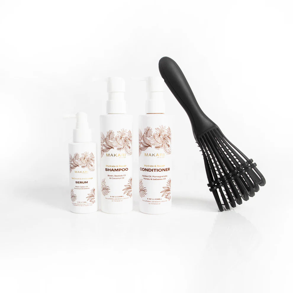 Makari Hair Set Including Shampoo + Conditioner + Serum + Hair Brush